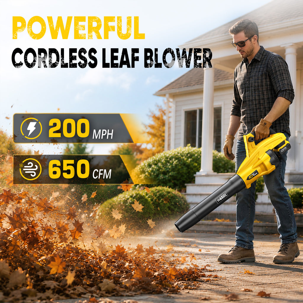 Leaf Blower Cordless, 650CFM & 13 Speed Modes, Brushless Electric Cordless Leaf Blowers with 2 x 5.0Ah Batteries and Charger, 21V Powerful Blowers for Lawn Care, Blowing Leaves, Dust, Snow