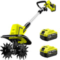 24V Cordless Tiller Cultivator, 540RPM with 2 x 2.0AH & 1.5A Fast Charger, High Power Electric Garden Tiller Battery Powered Rototiller with 10In Tilling Width & 7In Depth for Lawn,Gardening