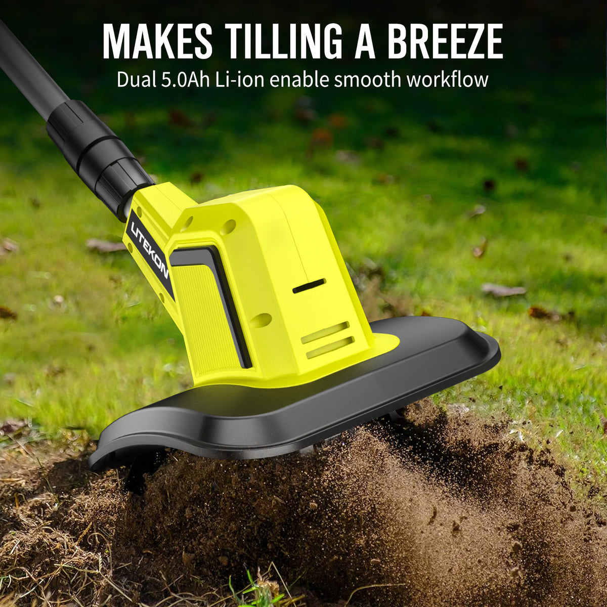 24V Cordless Tiller Cultivator, 540RPM with 2 x 2.0AH & 1.5A Fast Charger, High Power Electric Garden Tiller Battery Powered Rototiller with 10In Tilling Width & 7In Depth for Lawn,Gardening