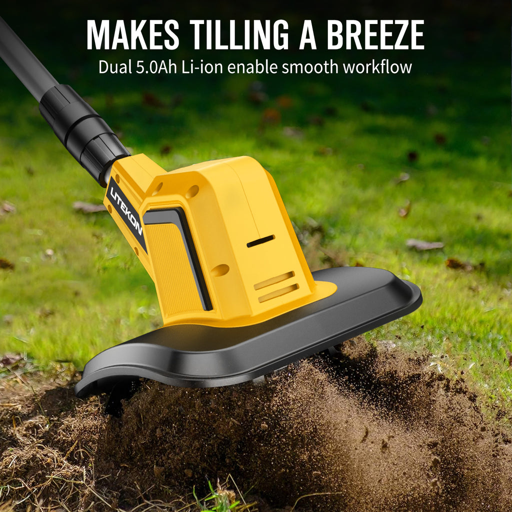 24V Cordless Tiller Cultivator, 540RPM with 2 x 2.0AH & 1.5A Fast Charger, High Power Electric Garden Tiller Battery Powered Rototiller with 10In Tilling Width & 7In Depth for Lawn,Gardening