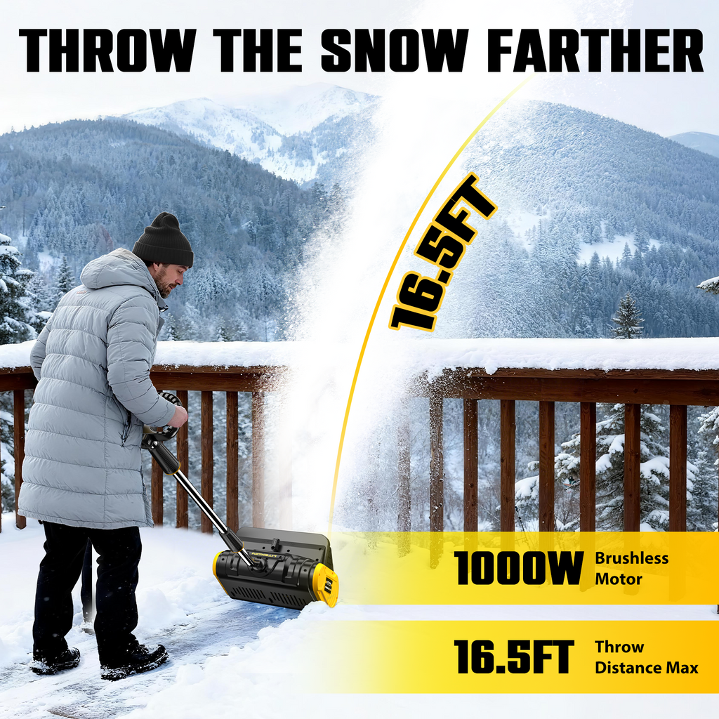 40V Brushless Cordless Snow Shovel, 13-Inch Electric Snow Blower with 2X 4.0Ah Batteries Snow Removal with 16.5FT Throw Distance for Patio, Deck, Driveway,Yellow
