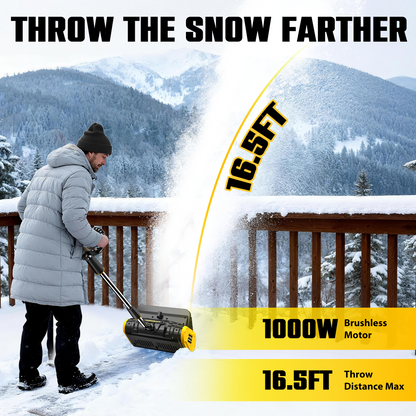 40V Brushless Cordless Snow Shovel, 13-Inch Electric Snow Blower with 2X 4.0Ah Batteries Snow Removal with 16.5FT Throw Distance for Patio, Deck, Driveway,Yellow