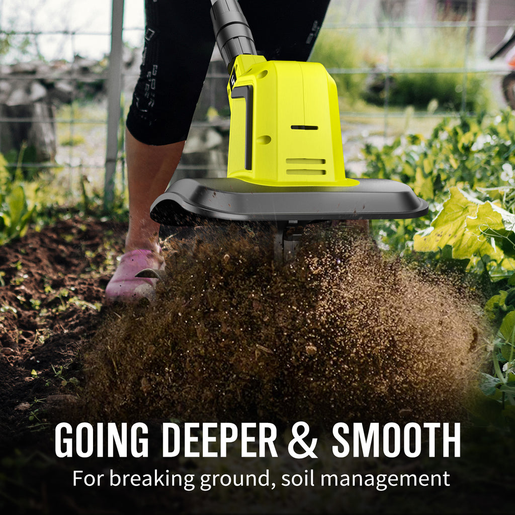 24V Cordless Tiller Cultivator, 540RPM with 2 x 2.0AH & 1.5A Fast Charger, High Power Electric Garden Tiller Battery Powered Rototiller with 10In Tilling Width & 7In Depth for Lawn,Gardening