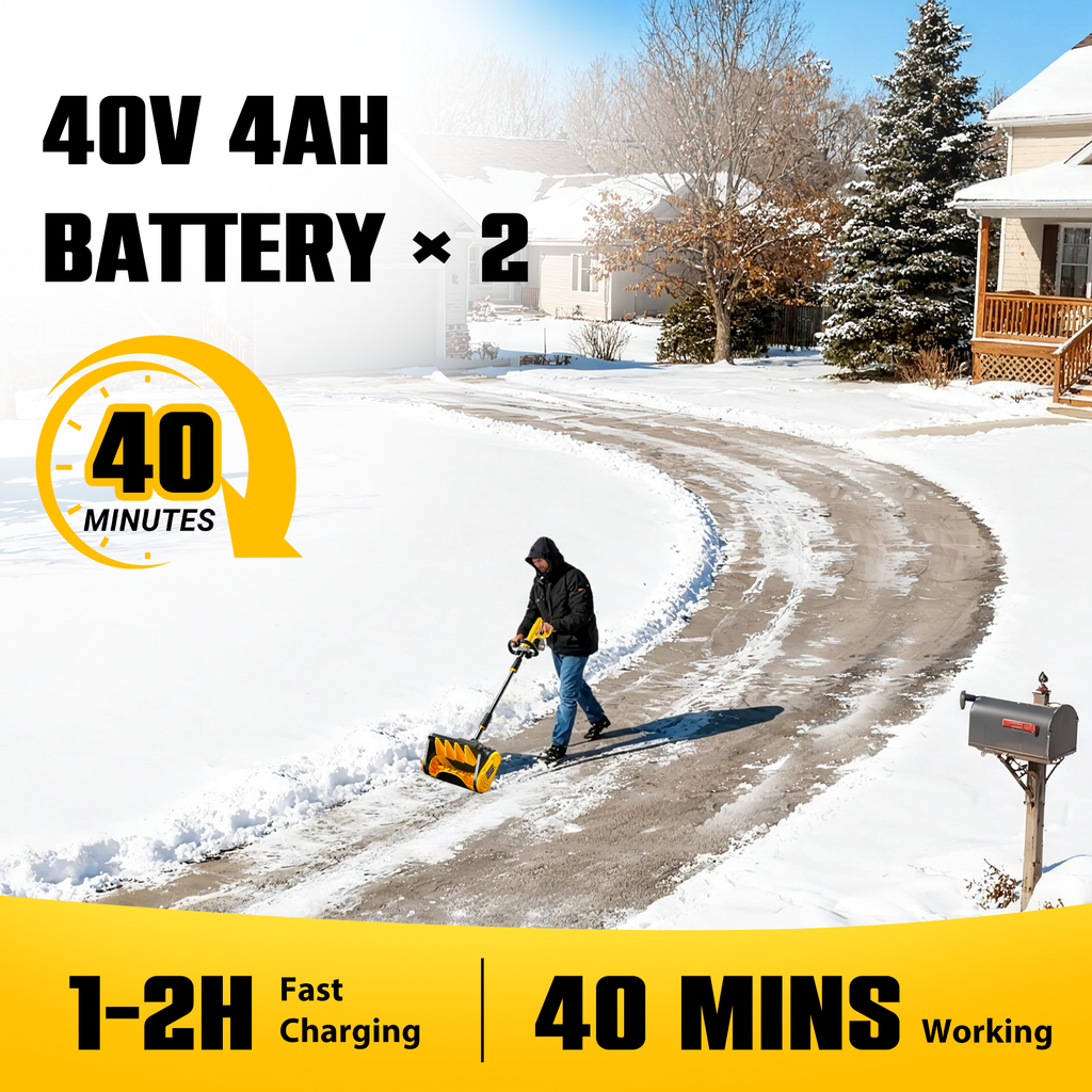 40V Brushless Cordless Snow Shovel, 13-Inch Electric Snow Blower with 2X 4.0Ah Batteries Snow Removal with 16.5FT Throw Distance for Patio, Deck, Driveway,Yellow