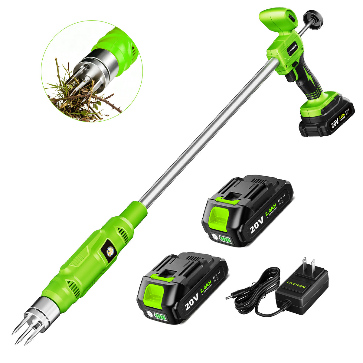 Electric Cordless Weed Puller Tool, 20V Battery Powered Stand Up Weeder with 2.0Ah Battery & Fast Charger, Puller Tool with Long Handle, Crabgrass Piller& Dandelion Remover for Garden, Green