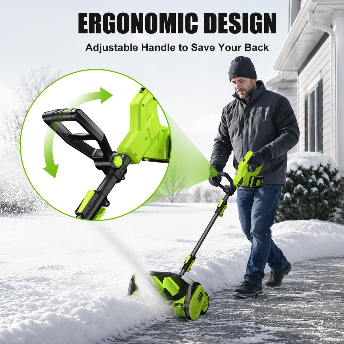 40V Brushless Cordless Snow Shovel, 15-Inch Electric Snow Blower with 2X 4.0Ah Batteries & Charger, Battery-Powered Snow Removal with 16.5FT Throw Distance for Patio, Deck, Driveway,Green