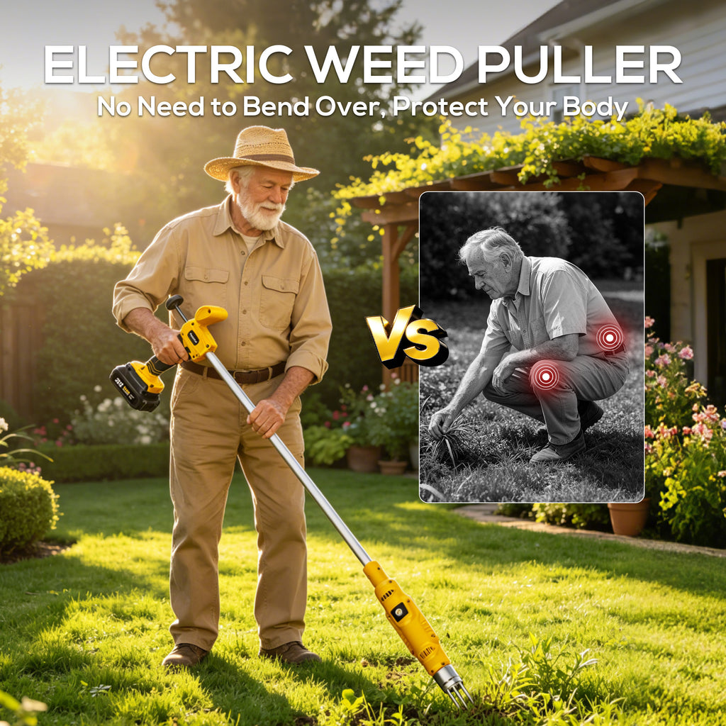 Electric Cordless Weed Puller Tool, 20V Battery Powered Stand Up Weeder with 2.0Ah Battery & Fast Charger, Puller Tool with Long Handle, Crabgrass Piller& Dandelion Remover for Garden, Yellow