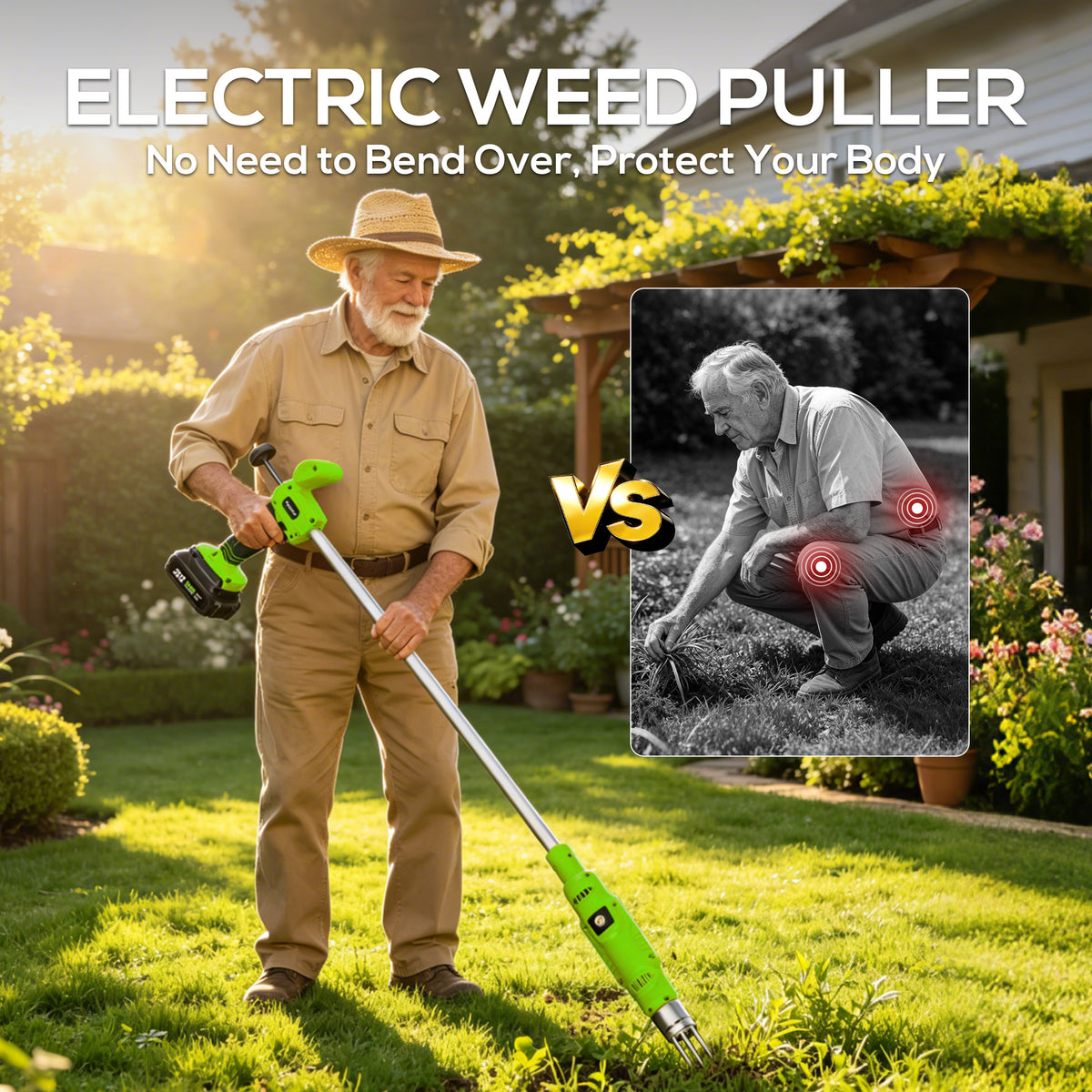 Electric Cordless Weed Puller Tool, 20V Battery Powered Stand Up Weeder with 2.0Ah Battery & Fast Charger, Puller Tool with Long Handle, Crabgrass Piller& Dandelion Remover for Garden, Green