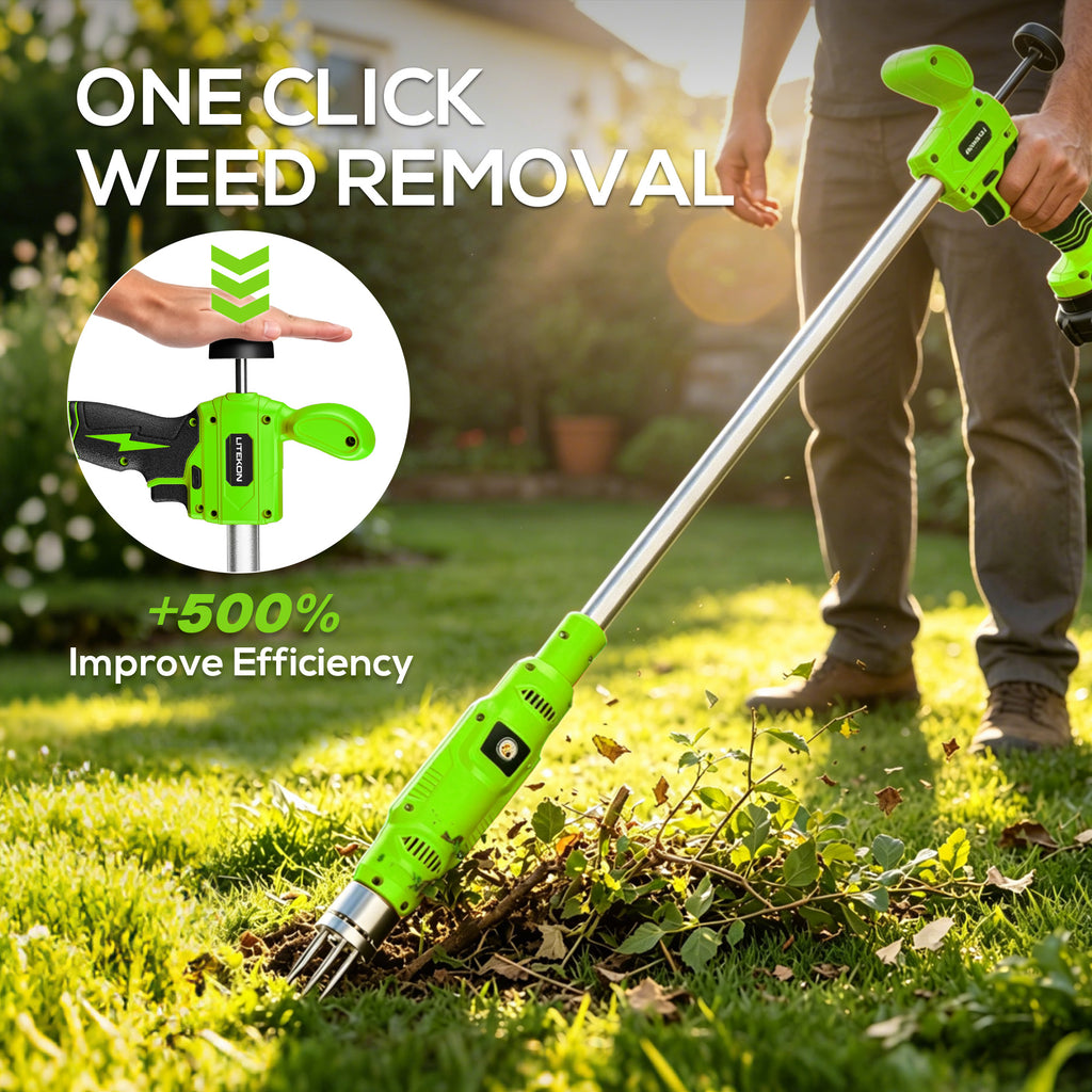 Electric Cordless Weed Puller Tool, 20V Battery Powered Stand Up Weeder with 2.0Ah Battery & Fast Charger, Puller Tool with Long Handle, Crabgrass Piller& Dandelion Remover for Garden, Green