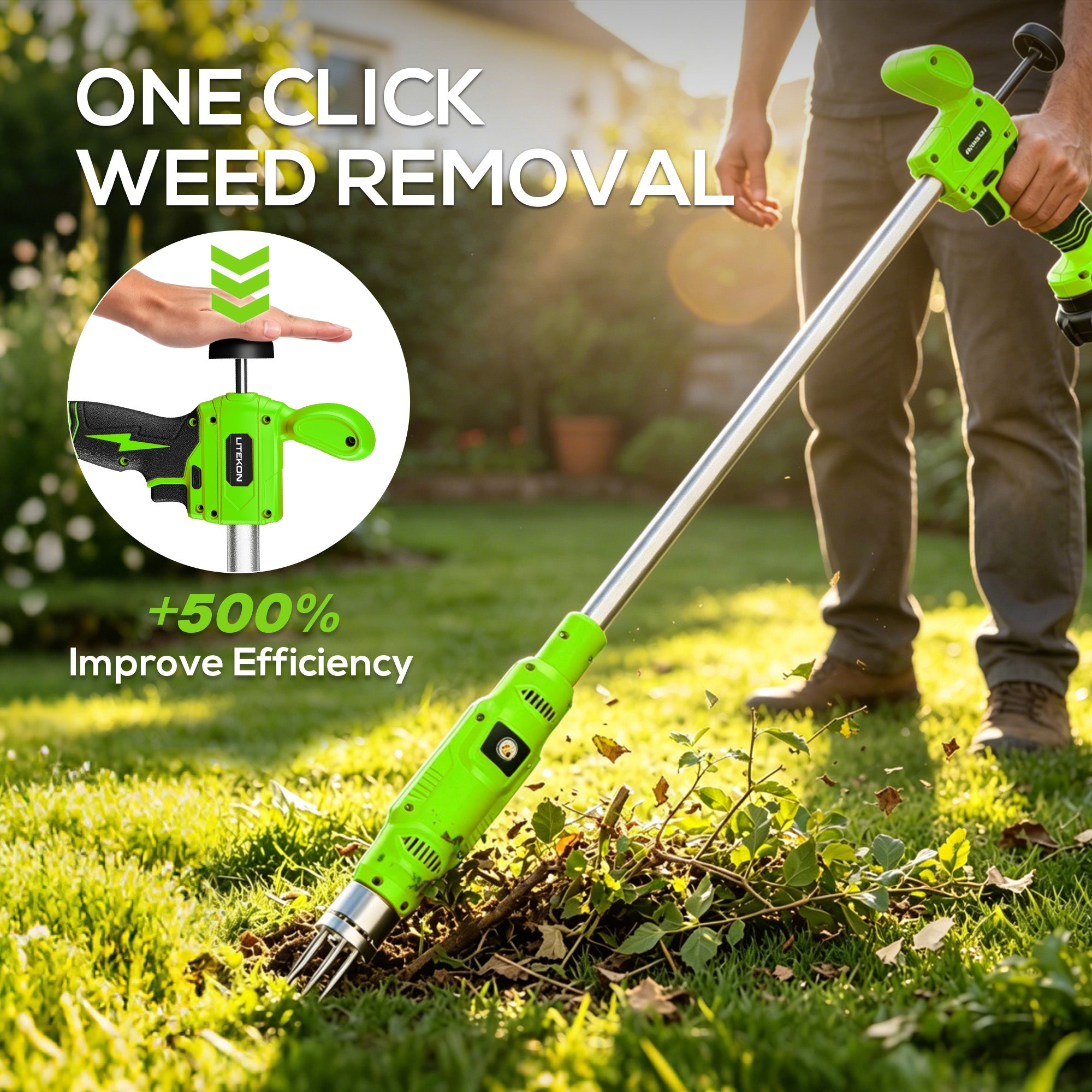 Electric Cordless Weed Puller Tool, 20V Battery Powered Stand Up Weeder with 2.0Ah Battery & Fast Charger, Puller Tool with Long Handle, Crabgrass Piller& Dandelion Remover for Garden, Green