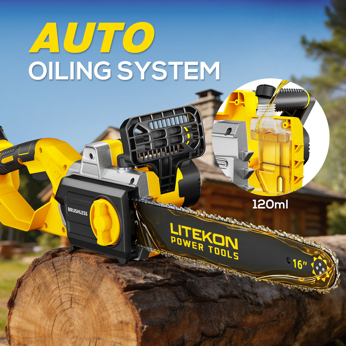 40V 16-Inch Cordless Chainsaw, Brushless Electric Chain Saws with 2×5.0Ah Batteries & Charger, 2800W Battery Powered Auto-Oiling Electric Saw for Tree Trimming, Wood Cutting, Yard Work