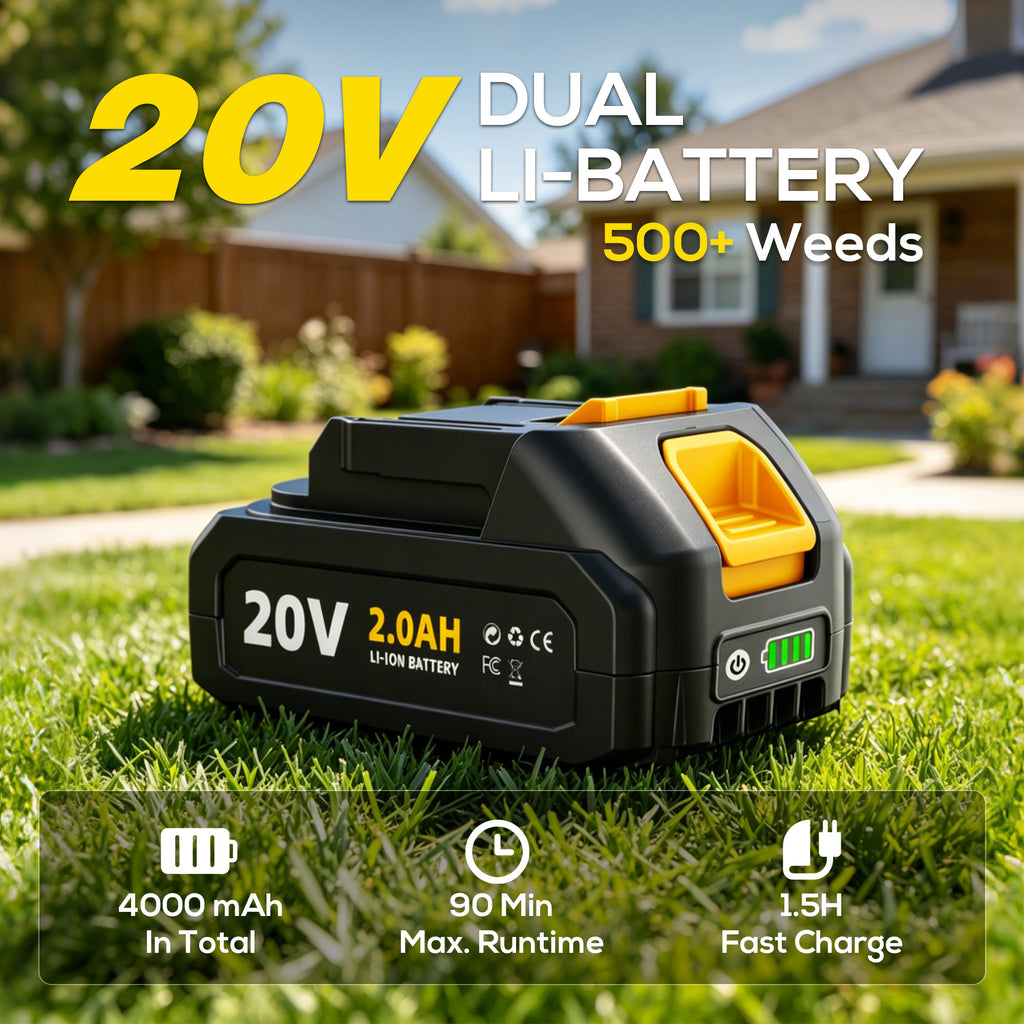 Electric Cordless Weed Puller Tool, 20V Battery Powered Stand Up Weeder with 2.0Ah Battery & Fast Charger, Puller Tool with Long Handle, Crabgrass Piller& Dandelion Remover for Garden, Yellow