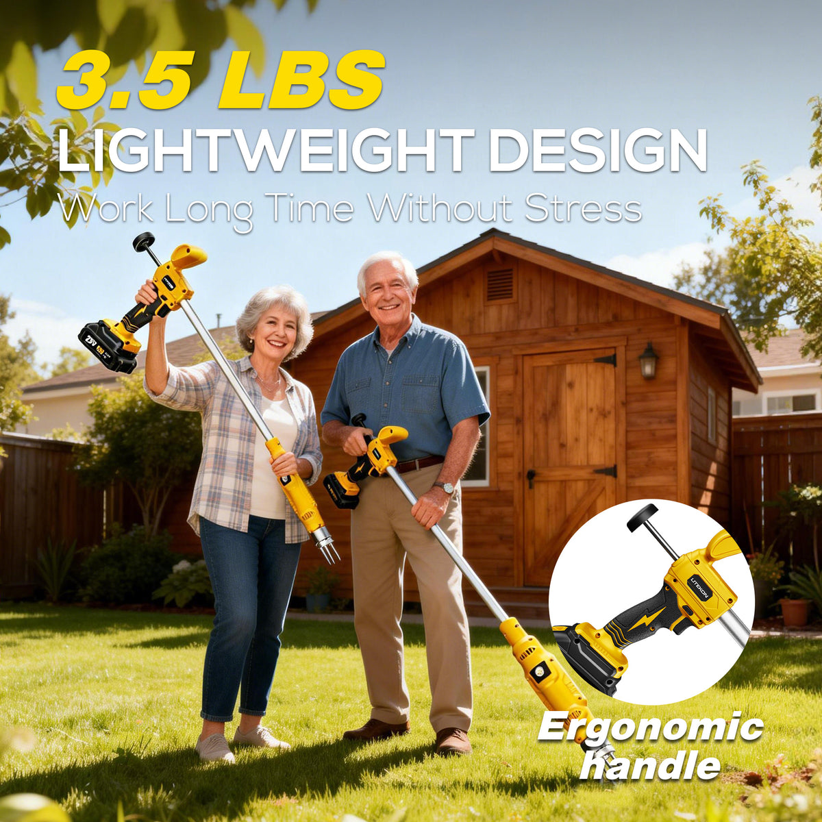 Electric Cordless Weed Puller Tool, 20V Battery Powered Stand Up Weeder with 2.0Ah Battery & Fast Charger, Puller Tool with Long Handle, Crabgrass Piller& Dandelion Remover for Garden, Yellow