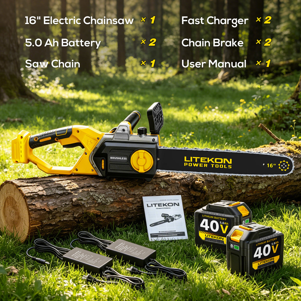 40V 16-Inch Cordless Chainsaw, Brushless Electric Chain Saws with 2×5.0Ah Batteries & Charger, 2800W Battery Powered Auto-Oiling Electric Saw for Tree Trimming, Wood Cutting, Yard Work