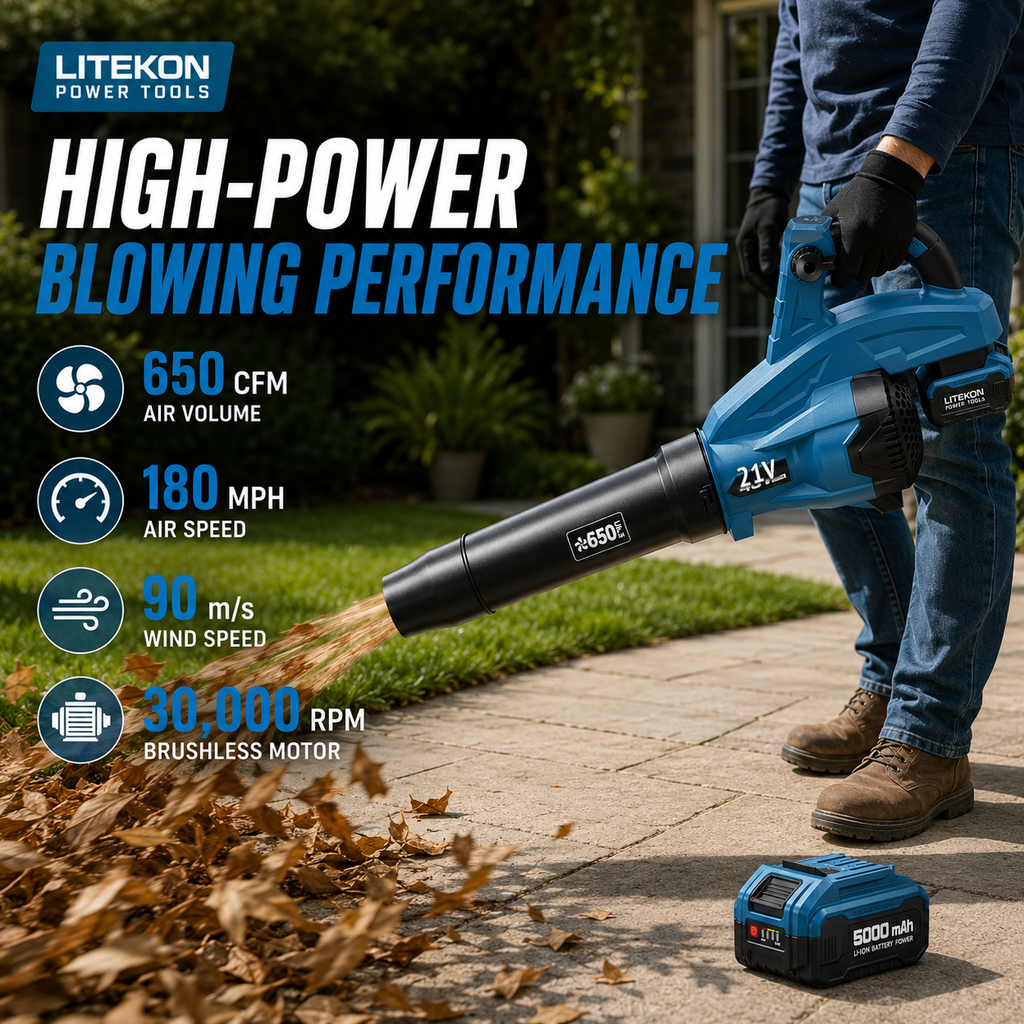 Leaf Blower Cordless, 650CFM & 13 Speed Modes, Brushless Electric Cordless Leaf Blowers with 2 x 5.0Ah Batteries and Charger, 21V Powerful Blowers for Lawn Care, Blowing Leaves, Dust, Blue