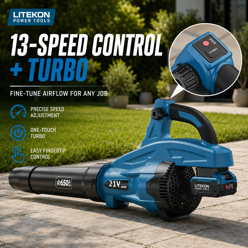 Leaf Blower Cordless, 650CFM & 13 Speed Modes, Brushless Electric Cordless Leaf Blowers with 2 x 5.0Ah Batteries and Charger, 21V Powerful Blowers for Lawn Care, Blowing Leaves, Dust, Blue