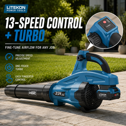 Leaf Blower Cordless, 650CFM & 13 Speed Modes, Brushless Electric Cordless Leaf Blowers with 2 x 5.0Ah Batteries and Charger, 21V Powerful Blowers for Lawn Care, Blowing Leaves, Dust, Blue