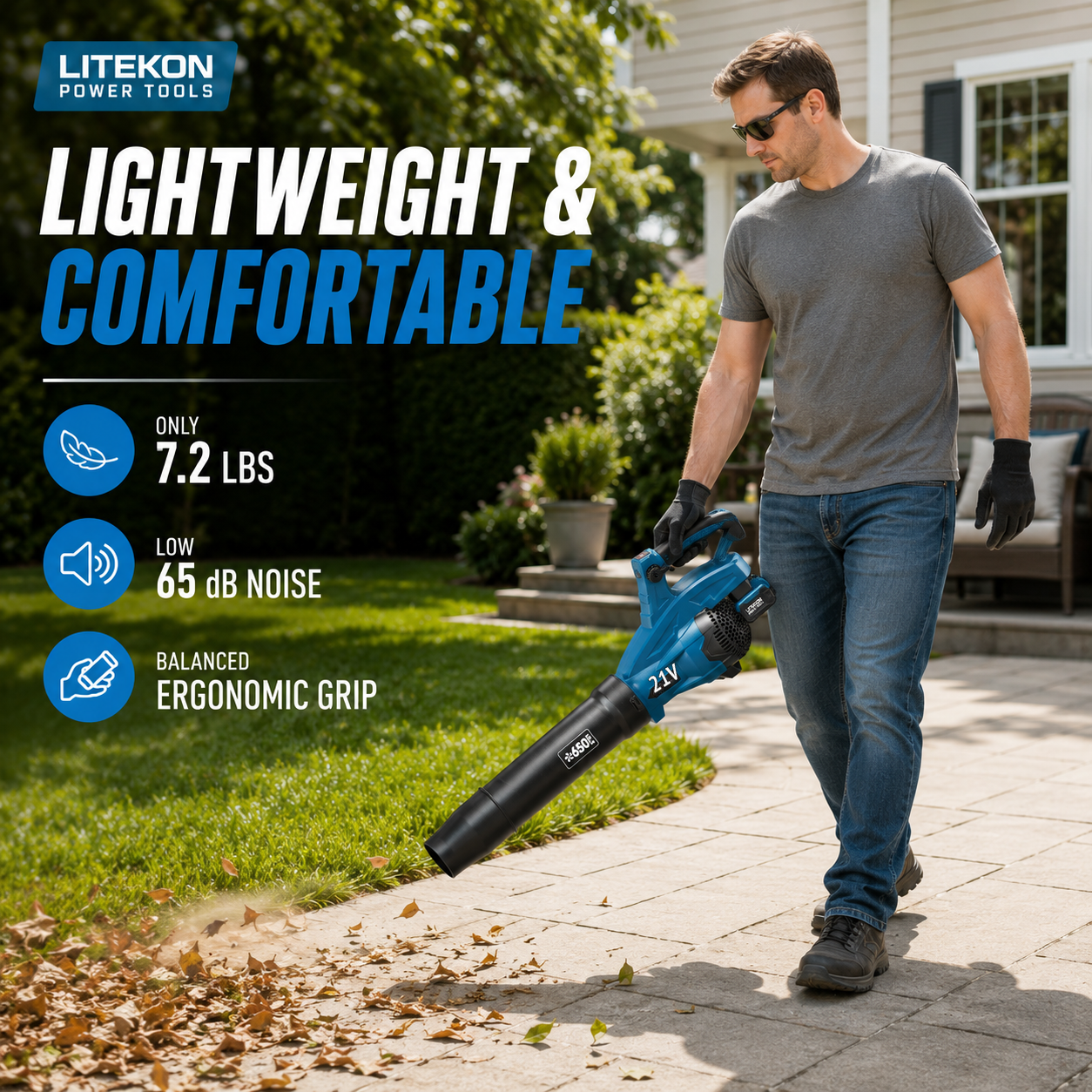 Leaf Blower Cordless, 650CFM & 13 Speed Modes, Brushless Electric Cordless Leaf Blowers with 2 x 5.0Ah Batteries and Charger, 21V Powerful Blowers for Lawn Care, Blowing Leaves, Dust, Blue